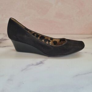 Slip on wedges black leather patent glossy heel fa